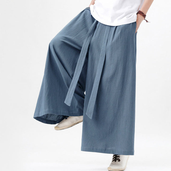 Pantaloni da uomo in cotone e lino con tasche, modello Buddha Stones , modello casual primaverile, con coulisse e gamba larga