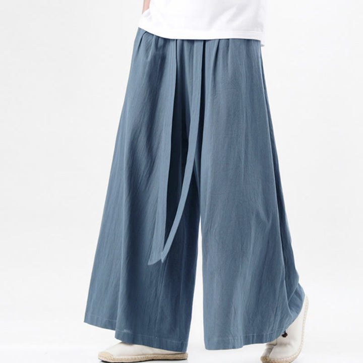 Pantaloni da uomo in cotone e lino con tasche, modello Buddha Stones , modello casual primaverile, con coulisse e gamba larga