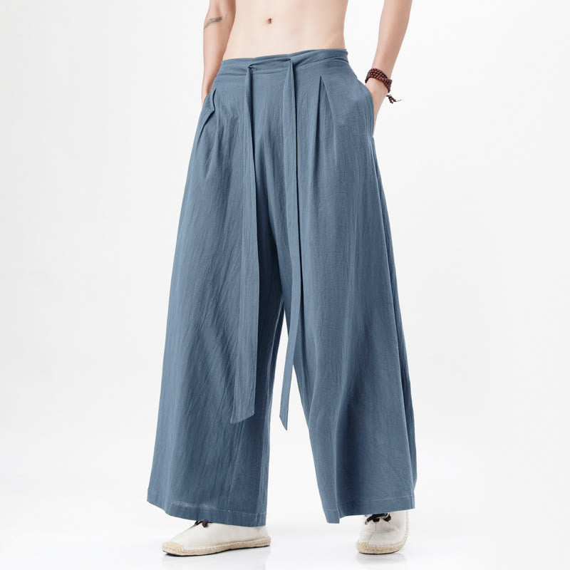 Pantaloni da uomo in cotone e lino con tasche, modello Buddha Stones , modello casual primaverile, con coulisse e gamba larga