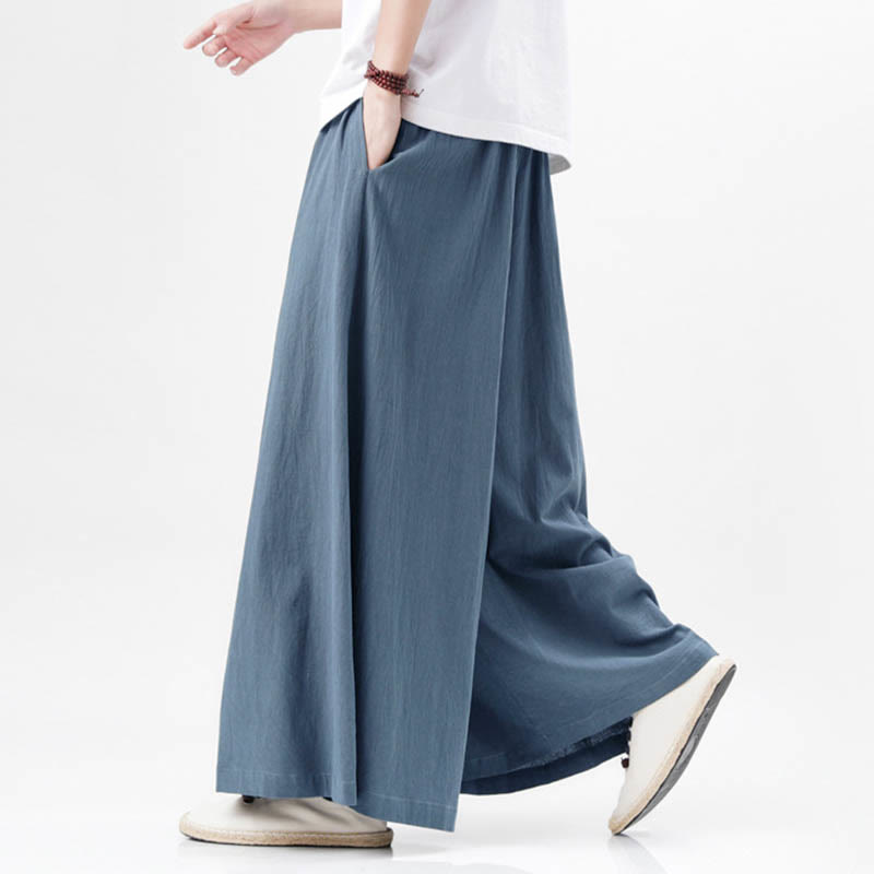 Pantaloni da uomo in cotone e lino con tasche, modello Buddha Stones , modello casual primaverile, con coulisse e gamba larga