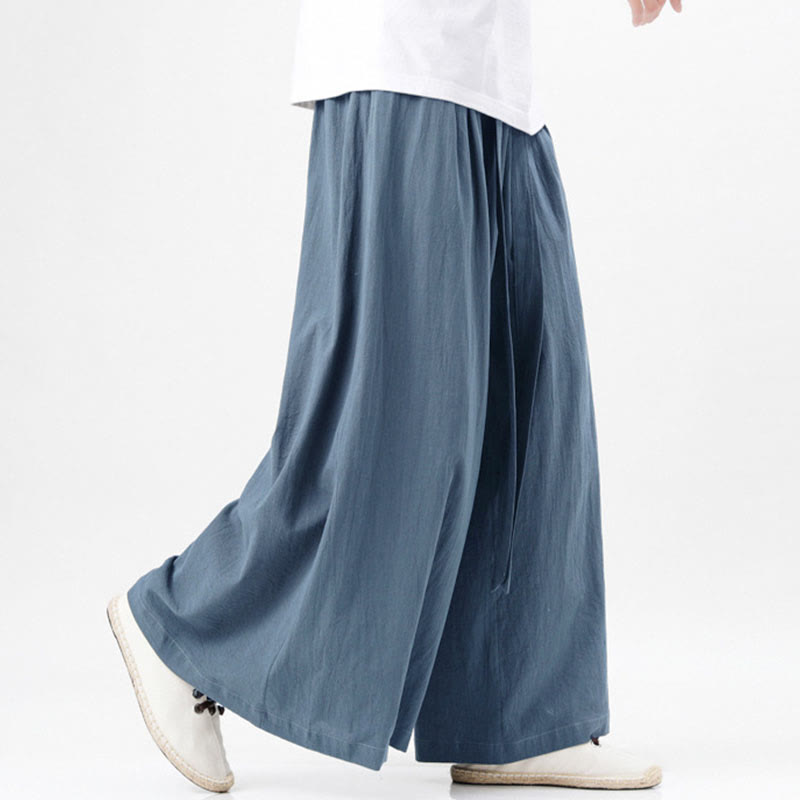 Pantaloni da uomo in cotone e lino con tasche, modello Buddha Stones , modello casual primaverile, con coulisse e gamba larga