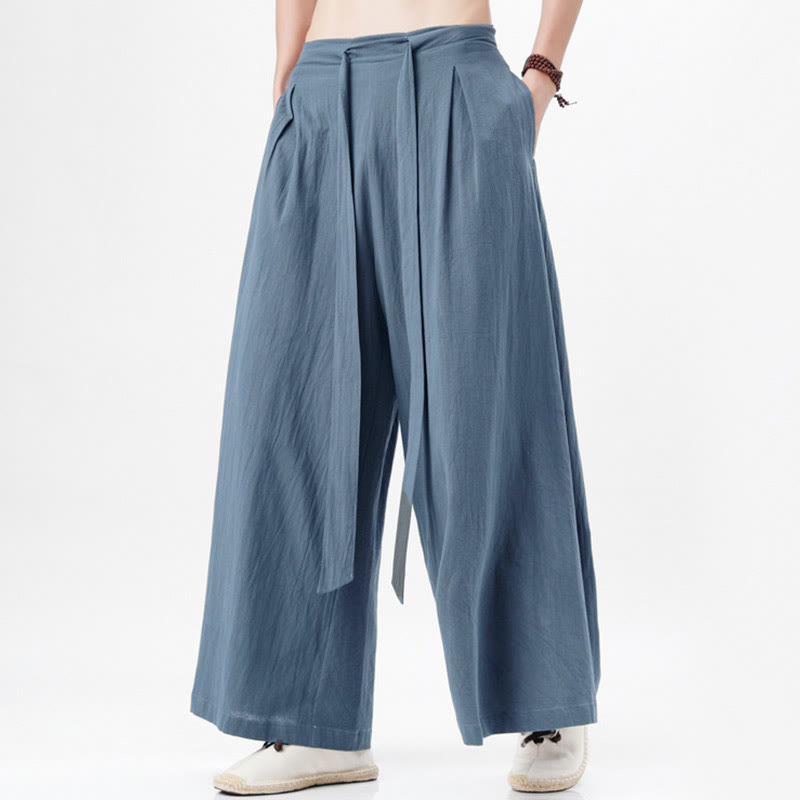 Pantaloni da uomo in cotone e lino con tasche, modello Buddha Stones , modello casual primaverile, con coulisse e gamba larga