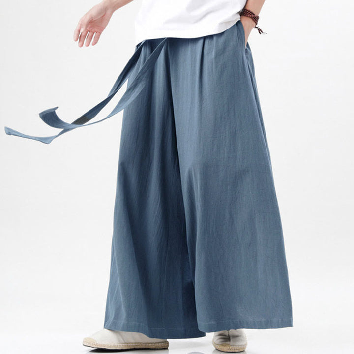 Pantaloni da uomo in cotone e lino con tasche, modello Buddha Stones , modello casual primaverile, con coulisse e gamba larga