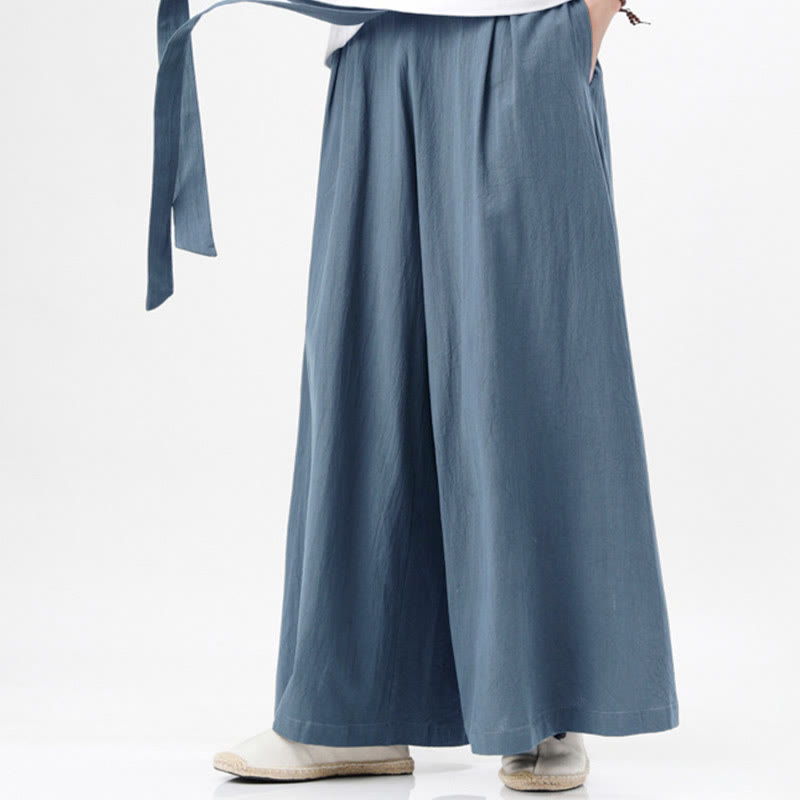 Pantaloni da uomo in cotone e lino con tasche, modello Buddha Stones , modello casual primaverile, con coulisse e gamba larga