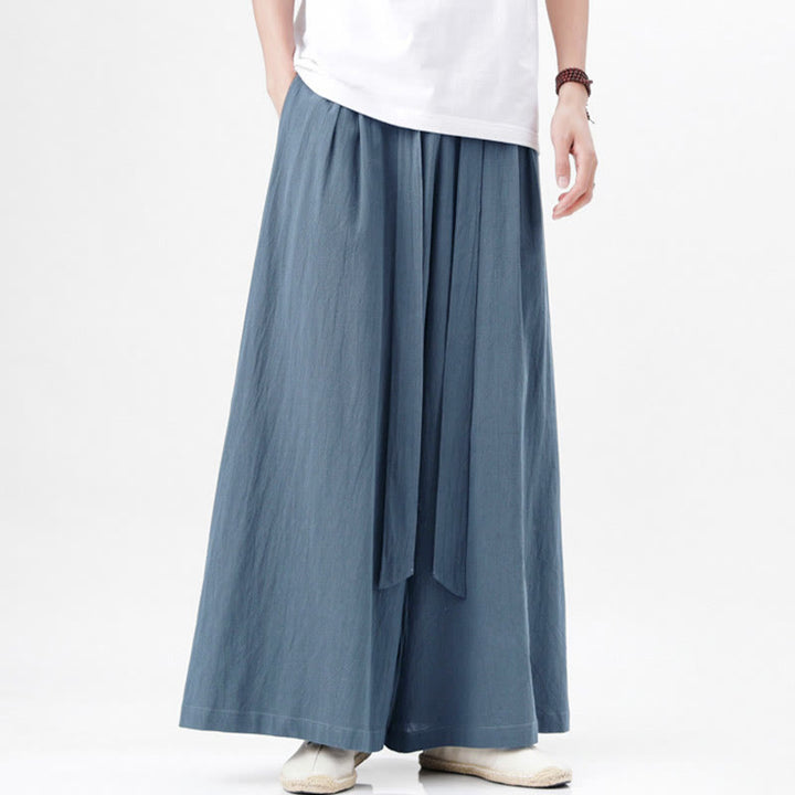Pantaloni da uomo in cotone e lino con tasche, modello Buddha Stones , modello casual primaverile, con coulisse e gamba larga