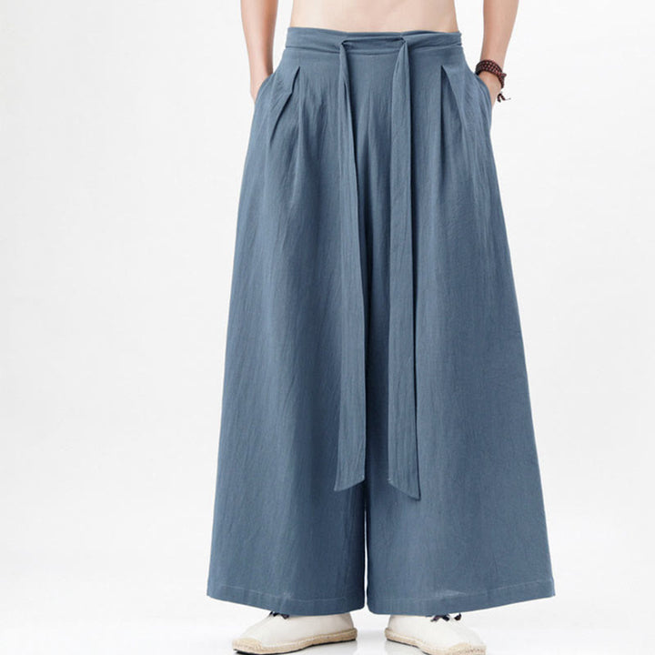 Pantaloni da uomo in cotone e lino con tasche, modello Buddha Stones , modello casual primaverile, con coulisse e gamba larga