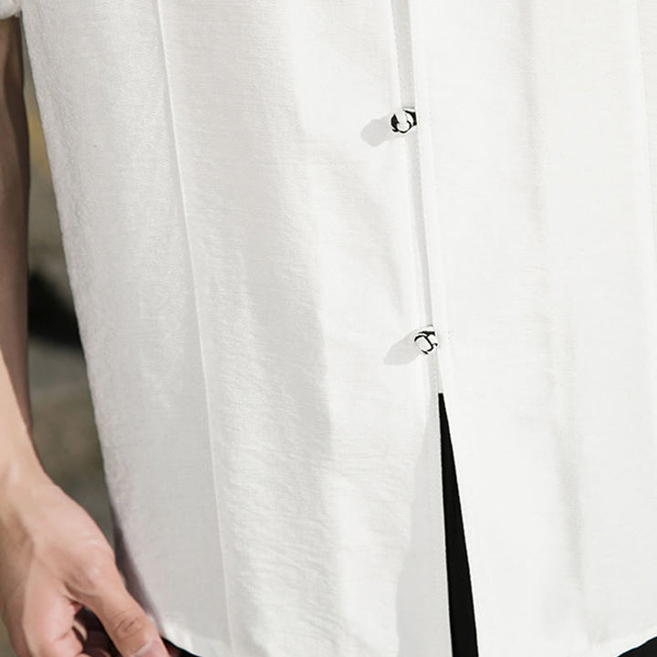 Camicia da uomo in cotone a mezza manica con bottoni frontali, tinta unita, estate, motivo Buddha Stones