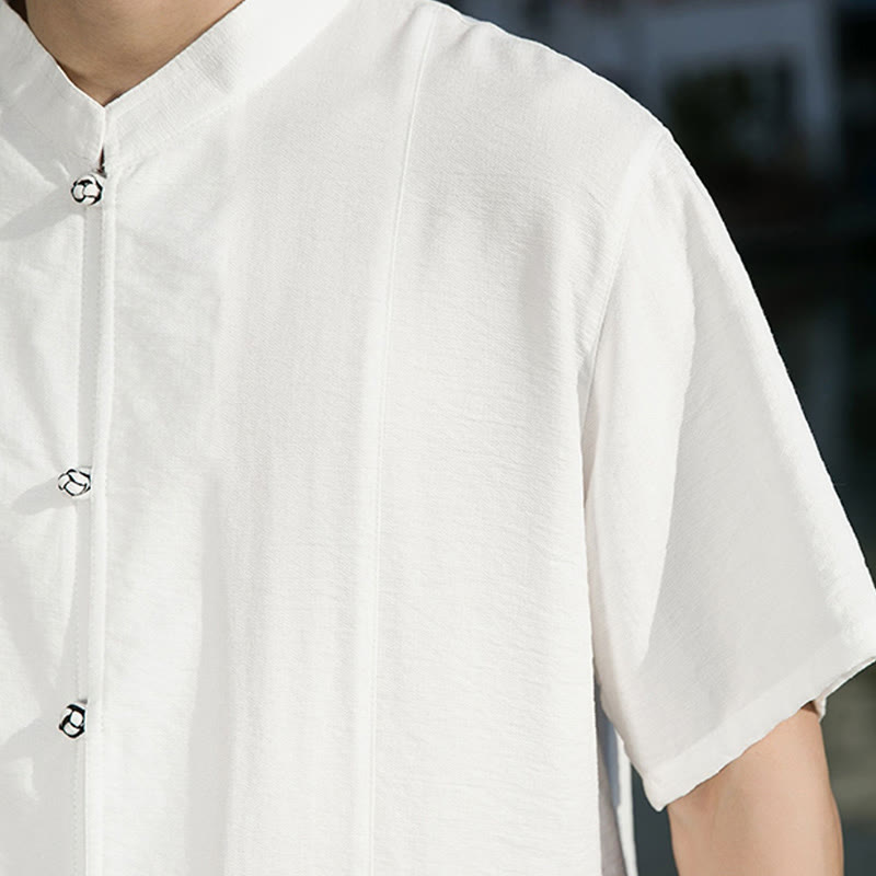 Camicia da uomo in cotone a mezza manica con bottoni frontali, tinta unita, estate, motivo Buddha Stones