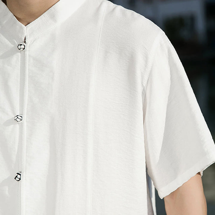 Camicia da uomo in cotone a mezza manica con bottoni frontali, tinta unita, estate, motivo Buddha Stones