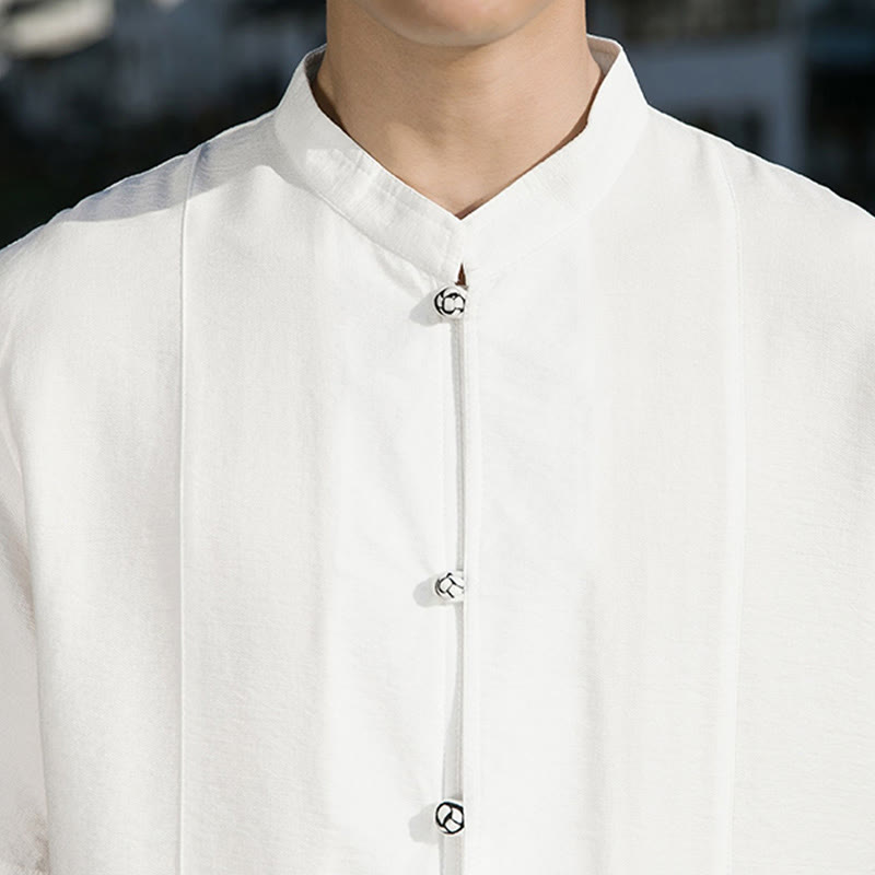 Camicia da uomo in cotone a mezza manica con bottoni frontali, tinta unita, estate, motivo Buddha Stones
