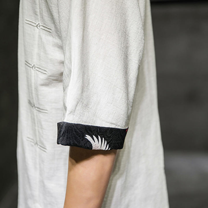 T-shirt da uomo in cotone e lino con maniche a tre quarti, stile retrò estivo, motivo patchwork, motivo Buddha Stones - image 30