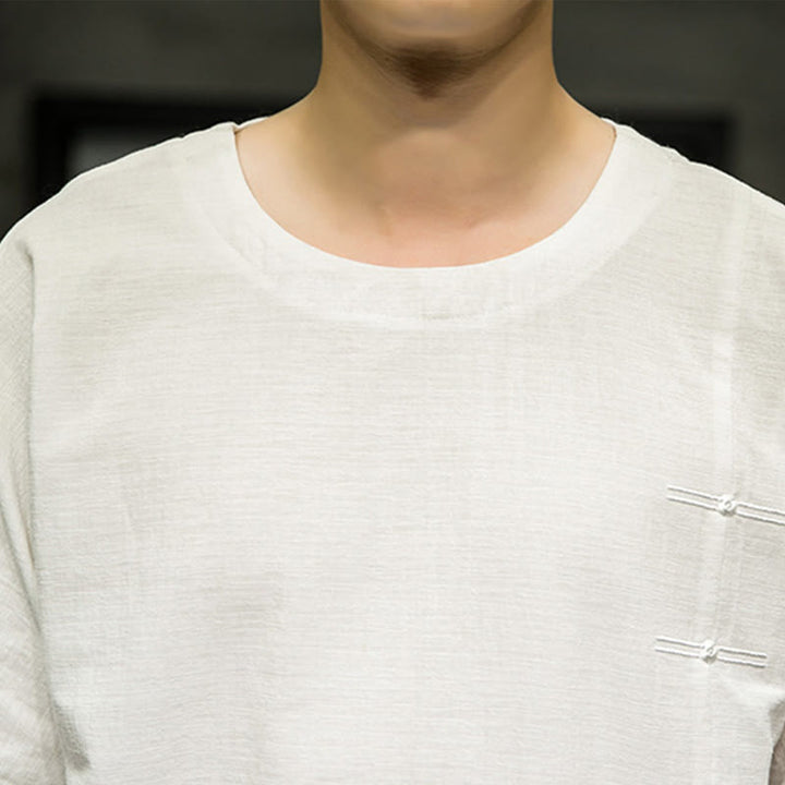 T-shirt da uomo in cotone e lino con maniche a tre quarti, stile retrò estivo, motivo patchwork, motivo Buddha Stones
