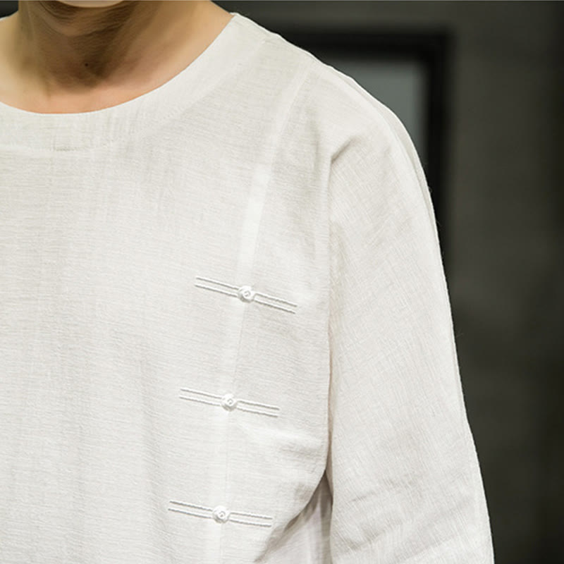 T-shirt da uomo in cotone e lino con maniche a tre quarti, stile retrò estivo, motivo patchwork, motivo Buddha Stones