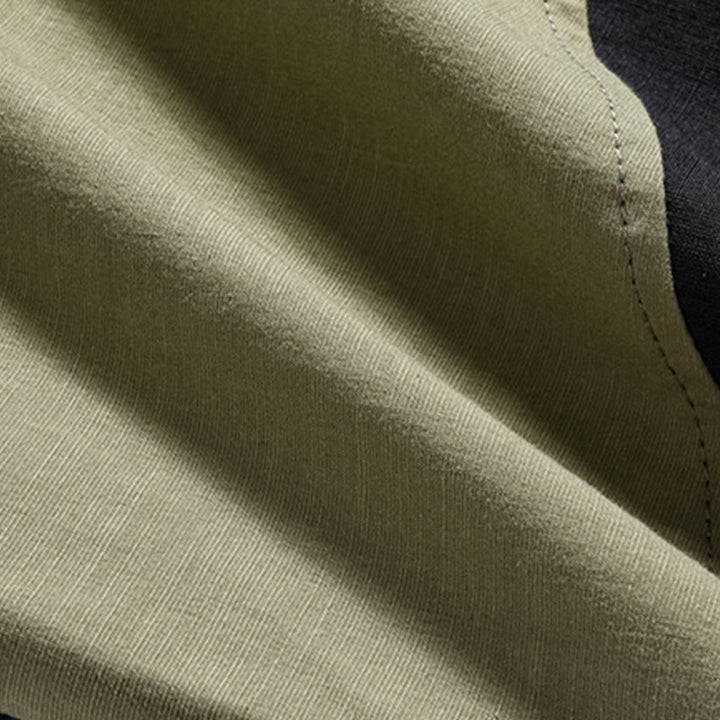 Camicia da uomo in cotone e lino a mezza manica con bottoni cinesi a contrasto di colore primaverile, motivo Buddha Stones