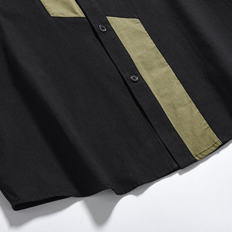 Camicia da uomo in lino e cotone a mezza manica, con bottoni cinesi e Buddha Stones, in tinta unita