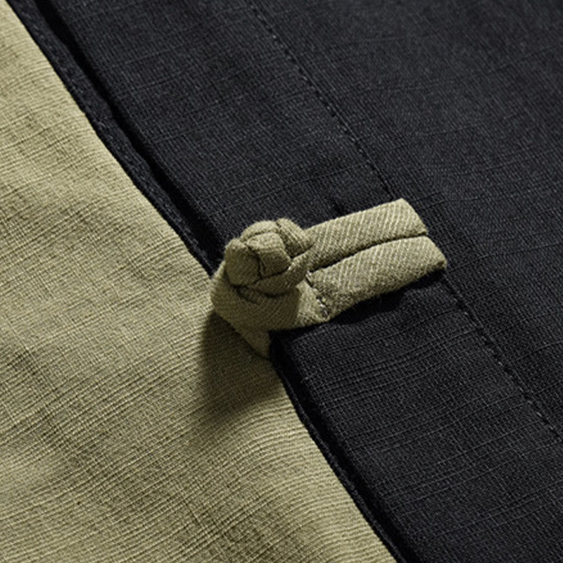 Camicia da uomo in lino e cotone a mezza manica, con bottoni cinesi e Buddha Stones, in tinta unita