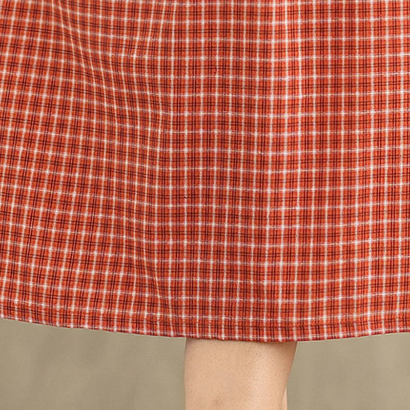 Abito midi a maniche corte in cotone e lino con tasche, modello a quadri Buddha Stones Commute, design semplice - image 11