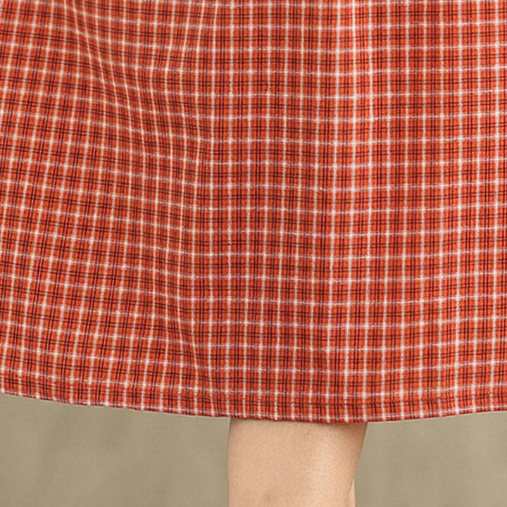 Abito midi a maniche corte in cotone e lino con tasche, modello a quadri Buddha Stones Commute, design semplice - image 11