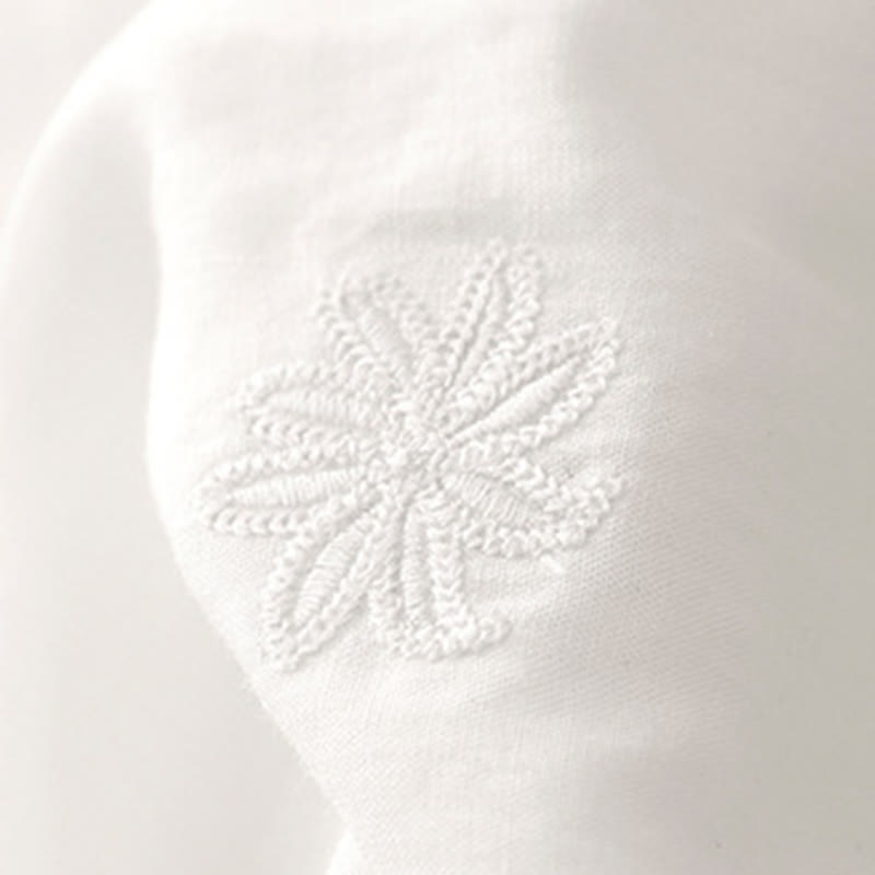 Abito midi in cotone e lino con volant, maniche corte, ricamo Buddha Stones Commute, bottoni plissettati, coulisse, design - image 9