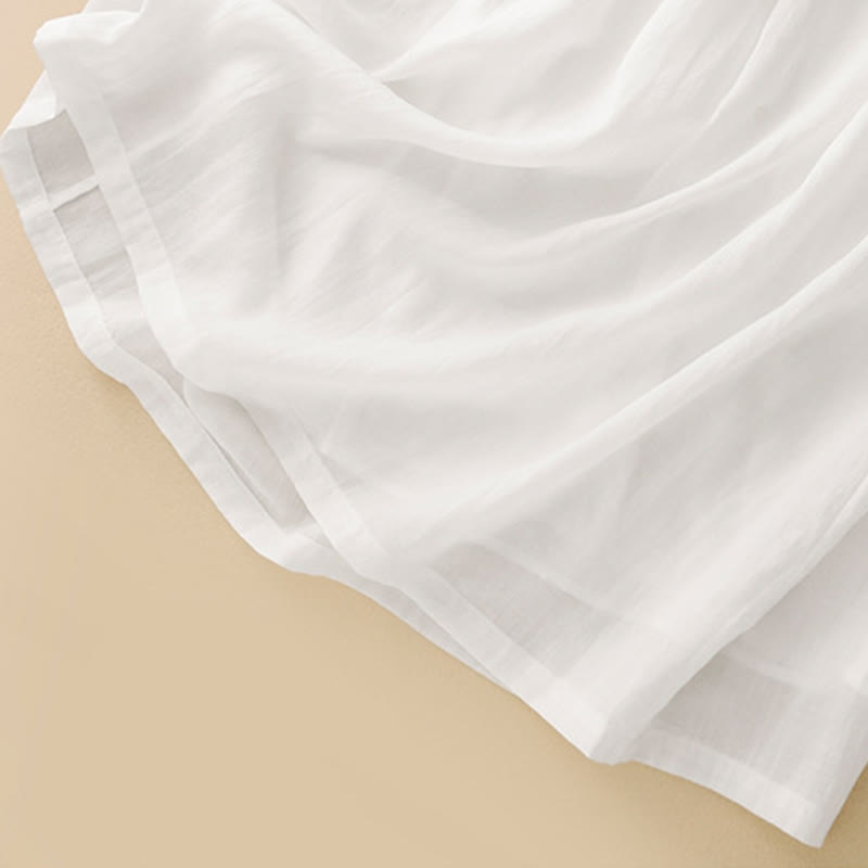 Abito midi in cotone e lino con volant, maniche corte, ricamo Buddha Stones Commute, bottoni plissettati, coulisse, design - image 12