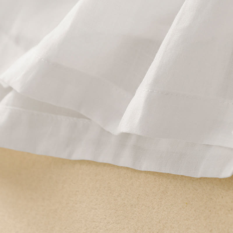 Abito midi in cotone e lino con volant, maniche corte, ricamo Buddha Stones Commute, bottoni plissettati, coulisse, design - image 11