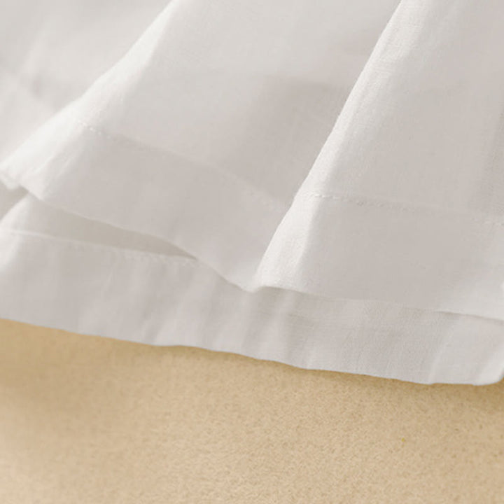 Abito midi in cotone e lino con volant, maniche corte, ricamo Buddha Stones Commute, bottoni plissettati, coulisse, design - image 11