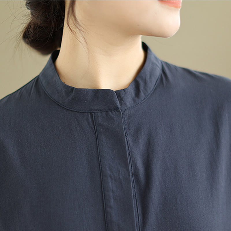 Abito midi in cotone con maniche corte e tasche, modello a quadri Buddha Stones Commute, design semplice - image 6