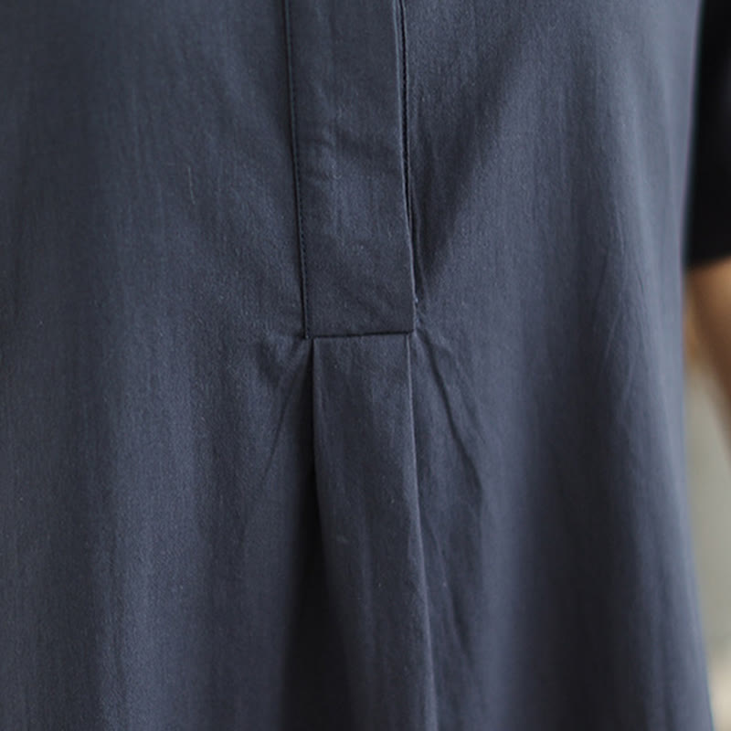 Abito midi in cotone con maniche corte e tasche, modello a quadri Buddha Stones Commute, design semplice - image 9