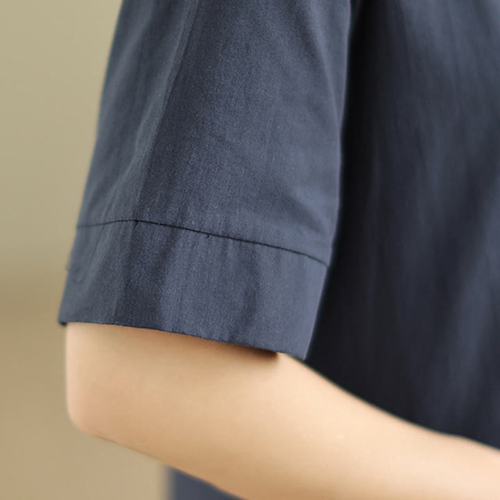 Abito midi in cotone con maniche corte e tasche, modello a quadri Buddha Stones Commute, design semplice - image 7