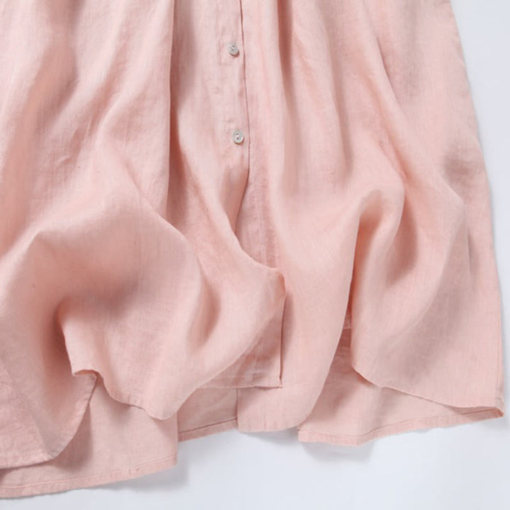 Abito midi a maniche lunghe in cotone e lino con tasche, ricamo vintage autunnale Buddha Stones, bottoni con coulisse e design - image 12