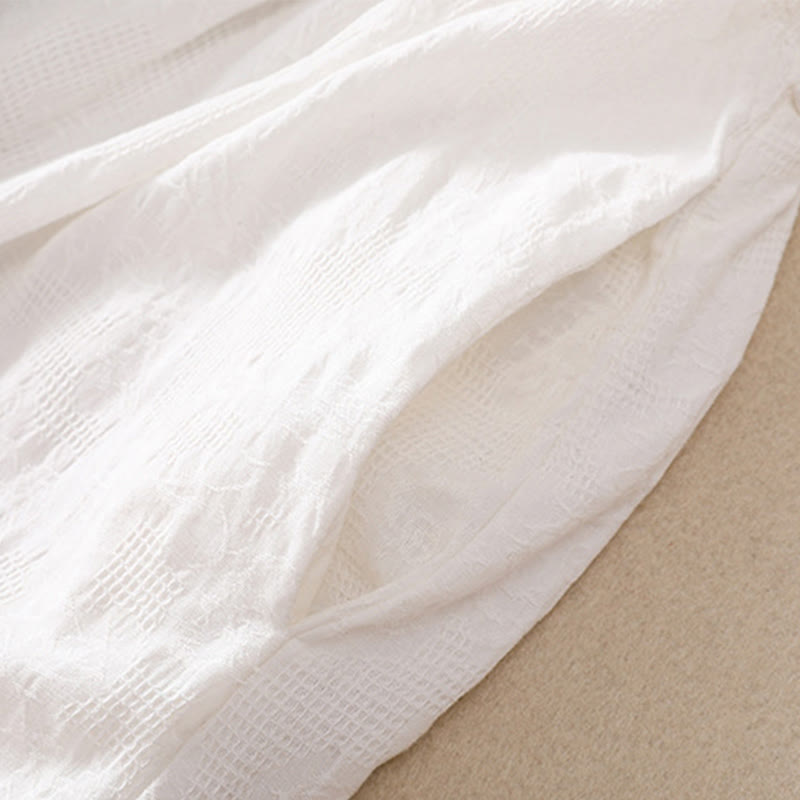 Abito midi in cotone a maniche corte con tasche, motivo jacquard cavo estivo con Buddha Stones - image 4