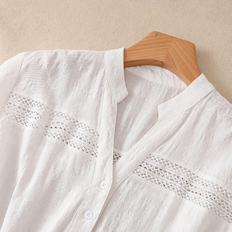 Abito midi in cotone a maniche corte con tasche, motivo jacquard cavo estivo con Buddha Stones - image 2