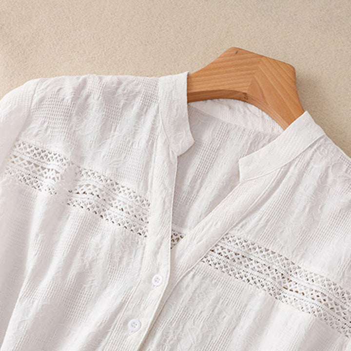 Abito midi in cotone a maniche corte con tasche, motivo jacquard cavo estivo con Buddha Stones - image 2