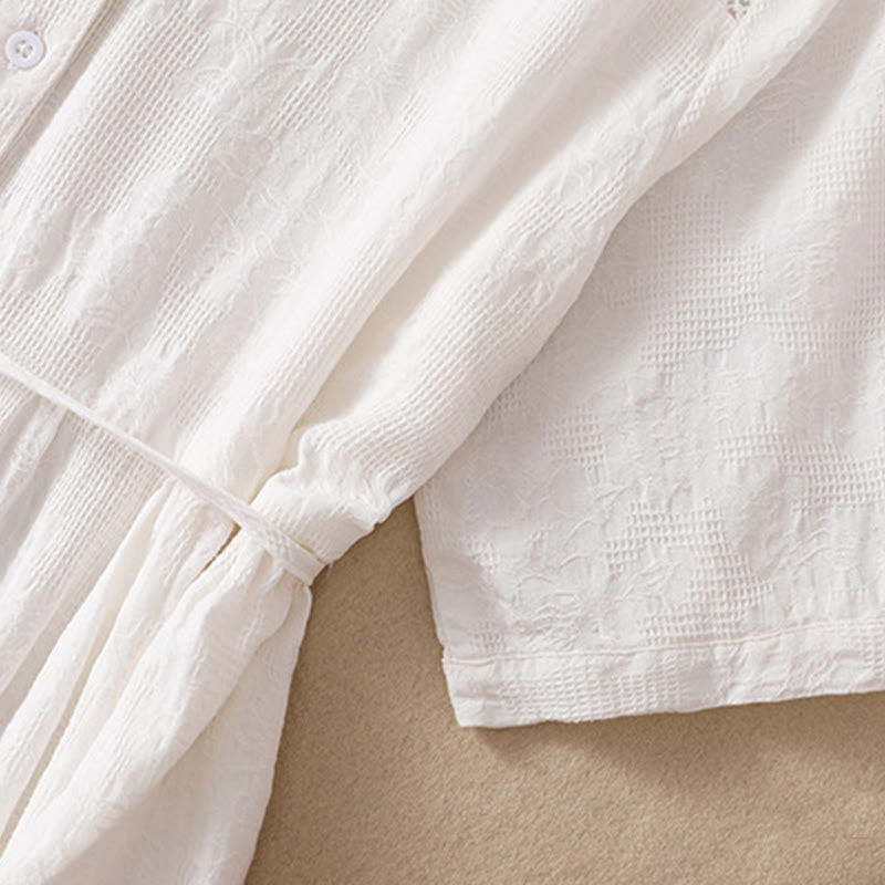 Abito midi in cotone a maniche corte con tasche, motivo jacquard cavo estivo con Buddha Stones - image 3