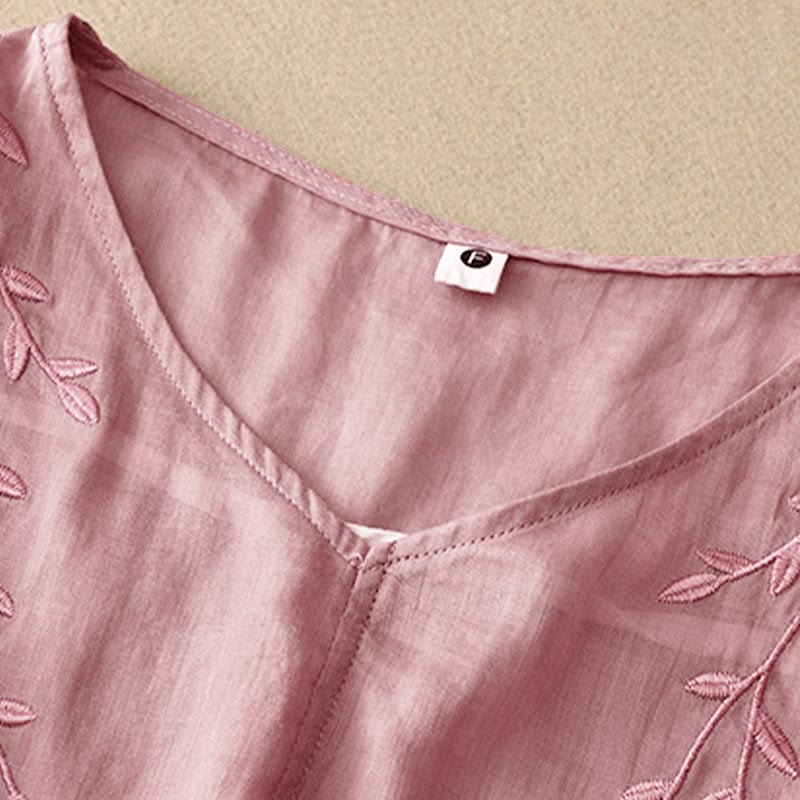 Camicia da donna con scollo a V e manica corta, motivo Buddha Stones, casual, semplice, con ricamo a foglia di salice - image 2