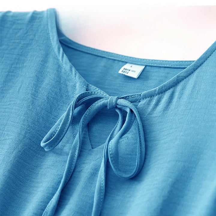 Abito midi casual in lino e cotone con lacci, fatto a mano, senza maniche, con tasche, Buddha Stones - image 2