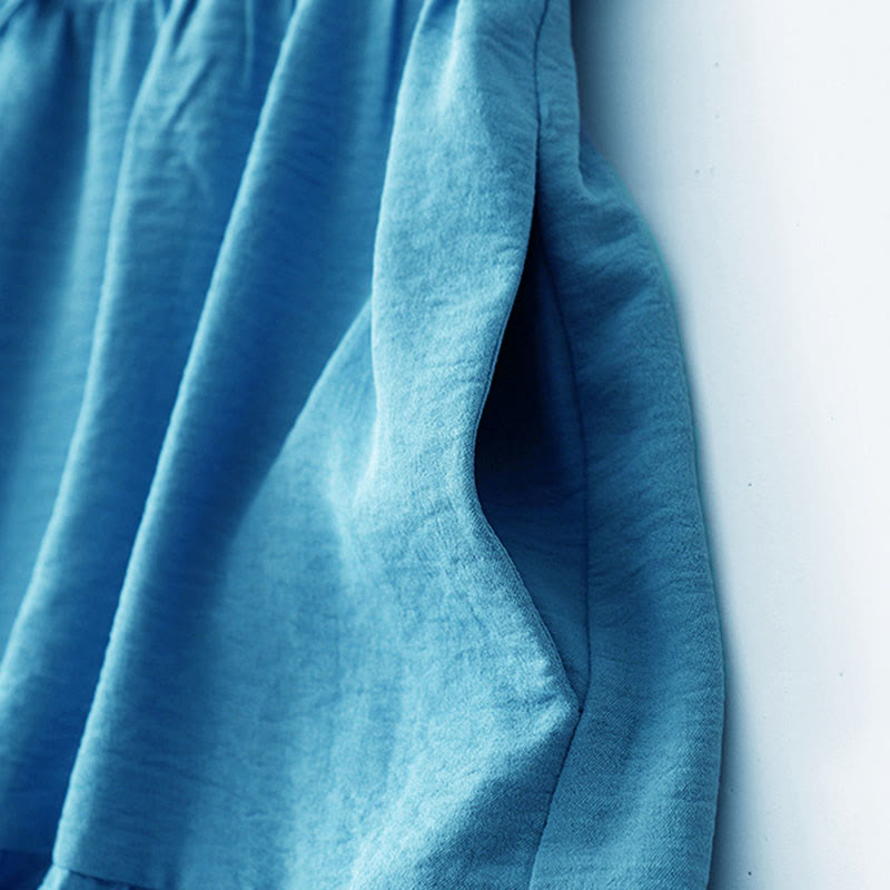 Abito midi casual in lino e cotone con lacci, fatto a mano, senza maniche, con tasche, Buddha Stones - image 3