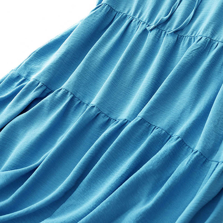 Abito midi casual in lino e cotone con lacci, fatto a mano, senza maniche, con tasche, Buddha Stones - image 8