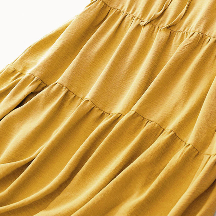 Abito midi casual in lino e cotone con lacci, fatto a mano, senza maniche, con tasche, Buddha Stones - image 13