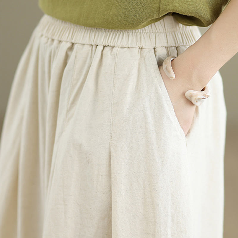 Pantaloni da donna in lino e cotone a gamba larga con tasche, modello Buddha Stones Commute, modello semplice in pizzo, lunghezza 7-8