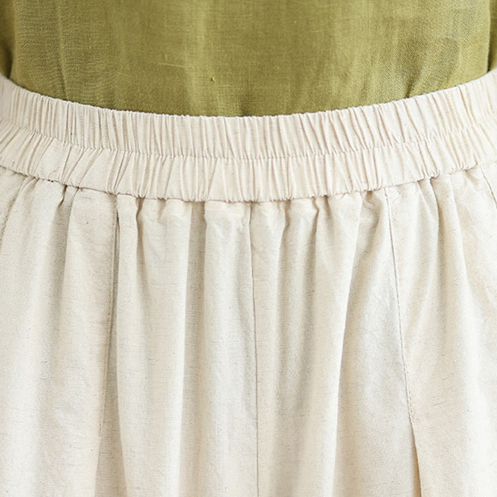 Pantaloni da donna in lino e cotone a gamba larga con tasche, modello Buddha Stones Commute, modello semplice in pizzo, lunghezza 7-8