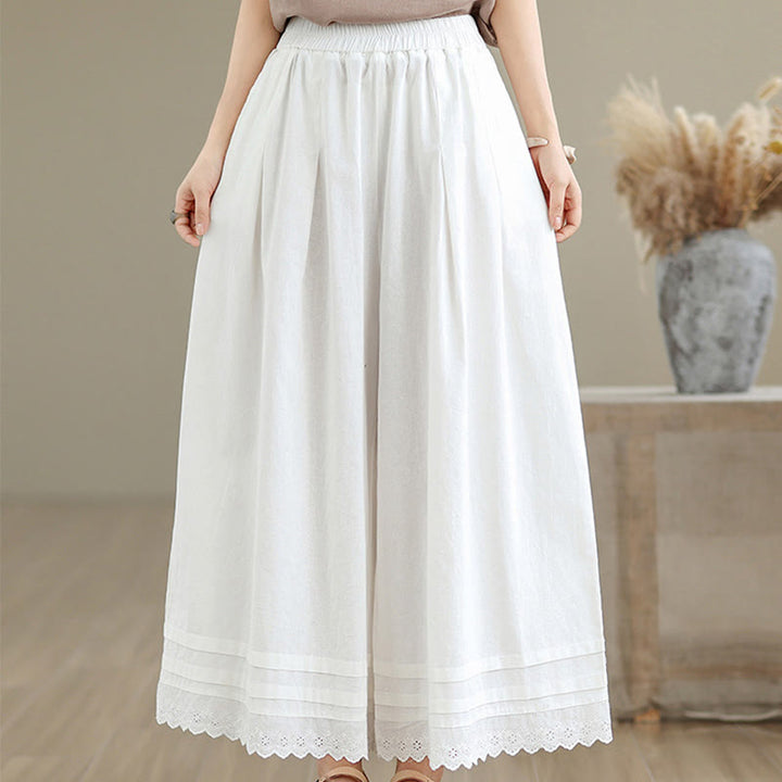 Pantaloni da donna in lino e cotone a gamba larga con tasche, modello Buddha Stones Commute, modello semplice in pizzo, lunghezza 7-8