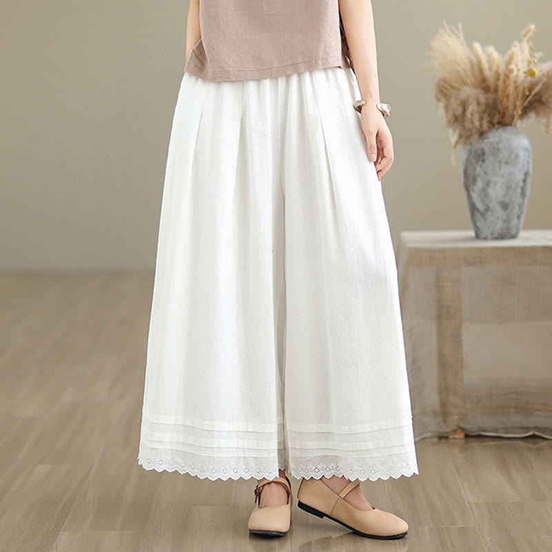 Pantaloni da donna in lino e cotone a gamba larga con tasche, modello Buddha Stones Commute, modello semplice in pizzo, lunghezza 7-8