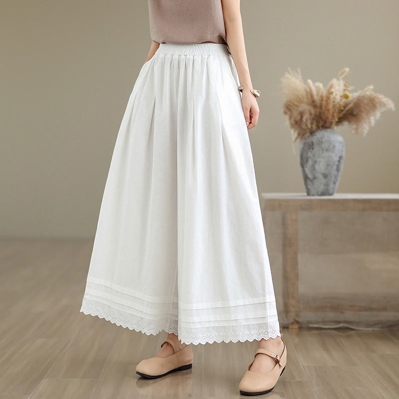 Pantaloni da donna in lino e cotone a gamba larga con tasche, modello Buddha Stones Commute, modello semplice in pizzo, lunghezza 7-8