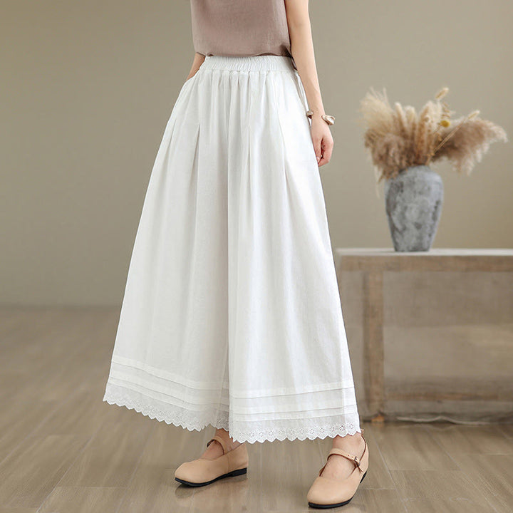 Pantaloni da donna in lino e cotone a gamba larga con tasche, modello Buddha Stones Commute, modello semplice in pizzo, lunghezza 7-8