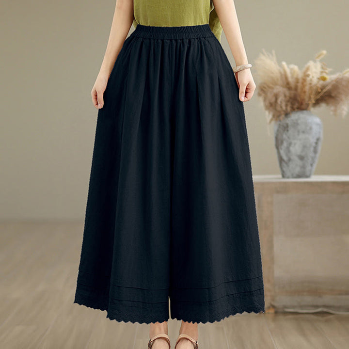 Pantaloni da donna in lino e cotone a gamba larga con tasche, modello Buddha Stones Commute, modello semplice in pizzo, lunghezza 7-8