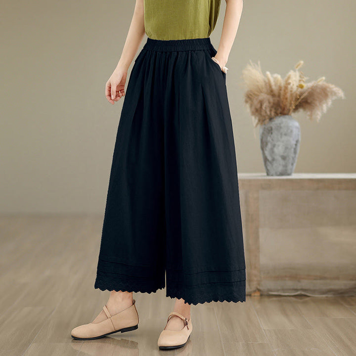Pantaloni da donna in lino e cotone a gamba larga con tasche, modello Buddha Stones Commute, modello semplice in pizzo, lunghezza 7-8