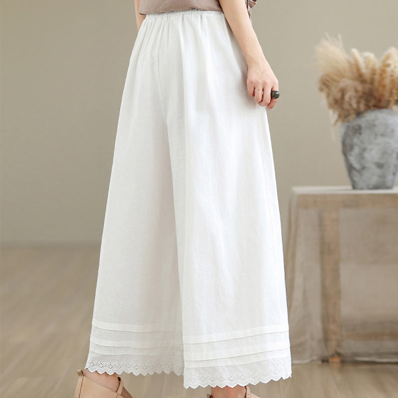 Pantaloni da donna in lino e cotone a gamba larga con tasche, modello Buddha Stones Commute, modello semplice in pizzo, lunghezza 7-8