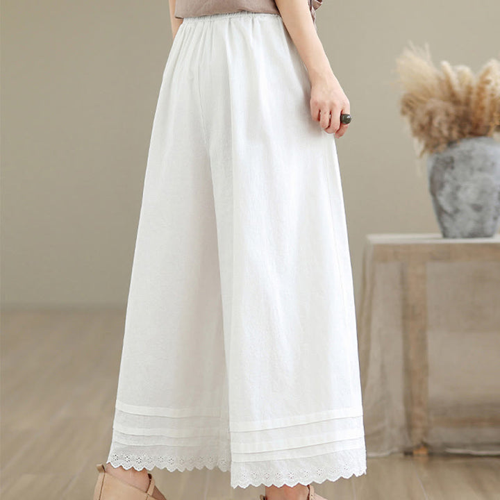 Pantaloni da donna in lino e cotone a gamba larga con tasche, modello Buddha Stones Commute, modello semplice in pizzo, lunghezza 7-8