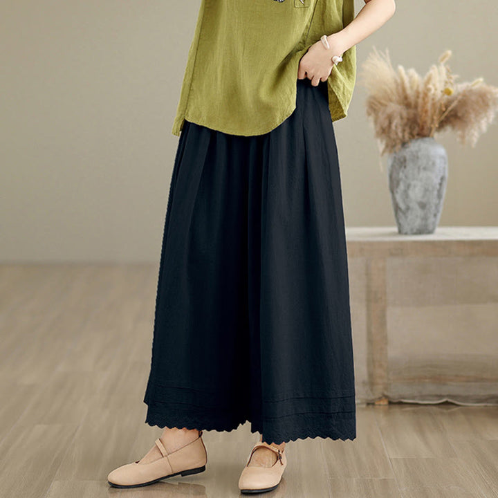 Pantaloni da donna in lino e cotone a gamba larga con tasche, modello Buddha Stones Commute, modello semplice in pizzo, lunghezza 7-8